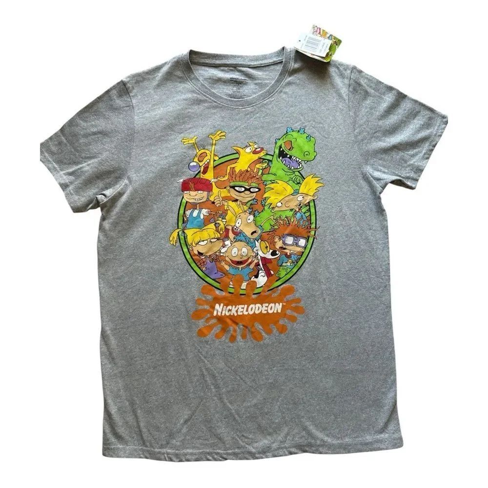 Nickelodeon Gray T-Shirt with 90’s Characters Rugrats, Hey Arnold and More